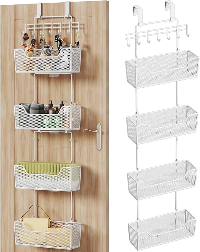 Verified HapiRm Over Door Organizer Storage - Hanging Door Organizer with 4 Metal Large Capacity Baskets and Adjustable Coat Hook for Bathroom Bedroom Kitchen Pantry Closet CabinetAbout ThisOverview Fashionable