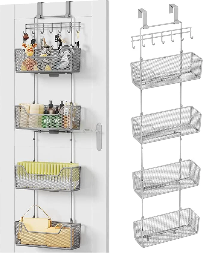 Artisan HapiRm Over The Door Organizer - Hanging Door Organizer with 4 Metal Large Capacity Baskets and Adjustable Coat Hook for Bathroom Bedroom Kitchen Pantry Closet CabinetAbout ThisOverview Responsible