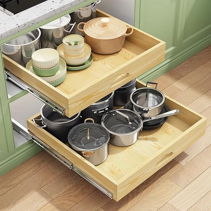 Smart Pull Out Cabinet Organizer Soft Close Wooden Slide Out Drawers for Pots and Pans Full-extension Roll Out Shelves for Kitchen Cabinets Pantry Organization Bottom Side Mount 21 W X 21 D x 3.4''H About ThisOverview Elite
