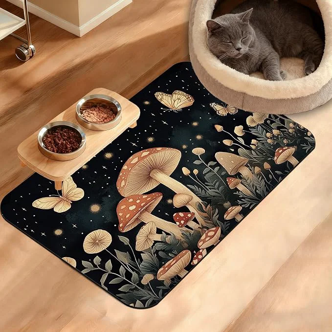 Clean Fantasy Mushroom Dog Cat Food Mat by Unknown - Feeding Mats High-Grade