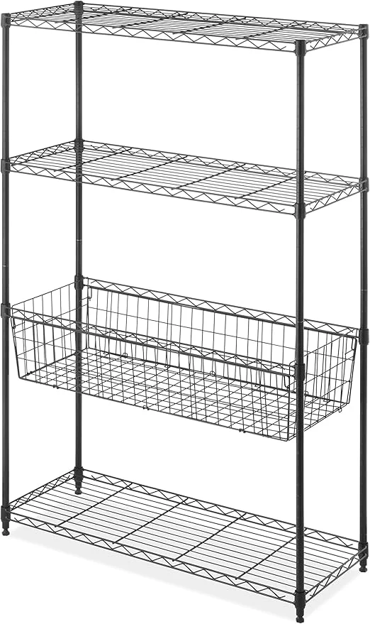 World-Class Whitmor 4-Wire Shelving Unit Metal Storage Shelves with Basket Easy Assembly Home Organizer for Pantry Kitchen Garage PlantAbout ThisOverview Functional