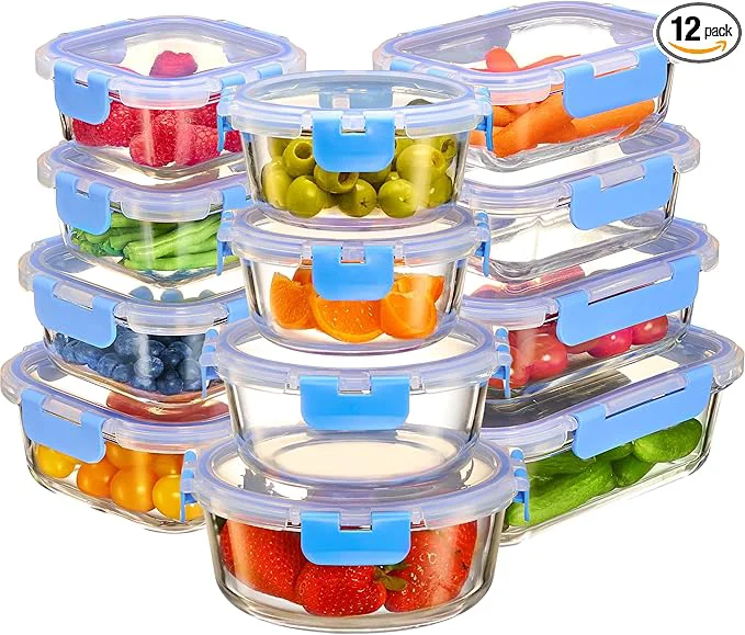 Contemporary FineDine 24 Piece Glass Storage Containers with Lids - Leak Proof Dishwasher Safe Glass Food Storage Containers for Meal Prep or Leftovers BlueAbout ThisOverview Clean