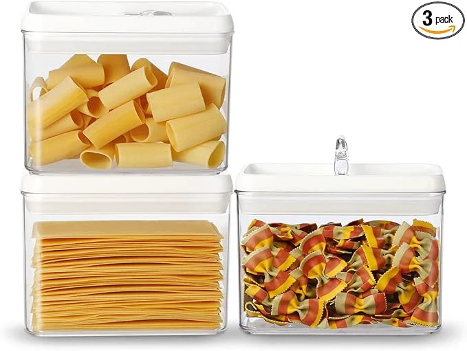 Exclusive Felli Flip Tite Storage Container with Lid 4 RECTANGULAR Airtight Ring Flip Top Stackable Kitchen Counter Pantry Organizer Acrylic Canister Jar for Pasta Spaghetti Ce Granola Coffee 1.9qt About ThisOverview Selected