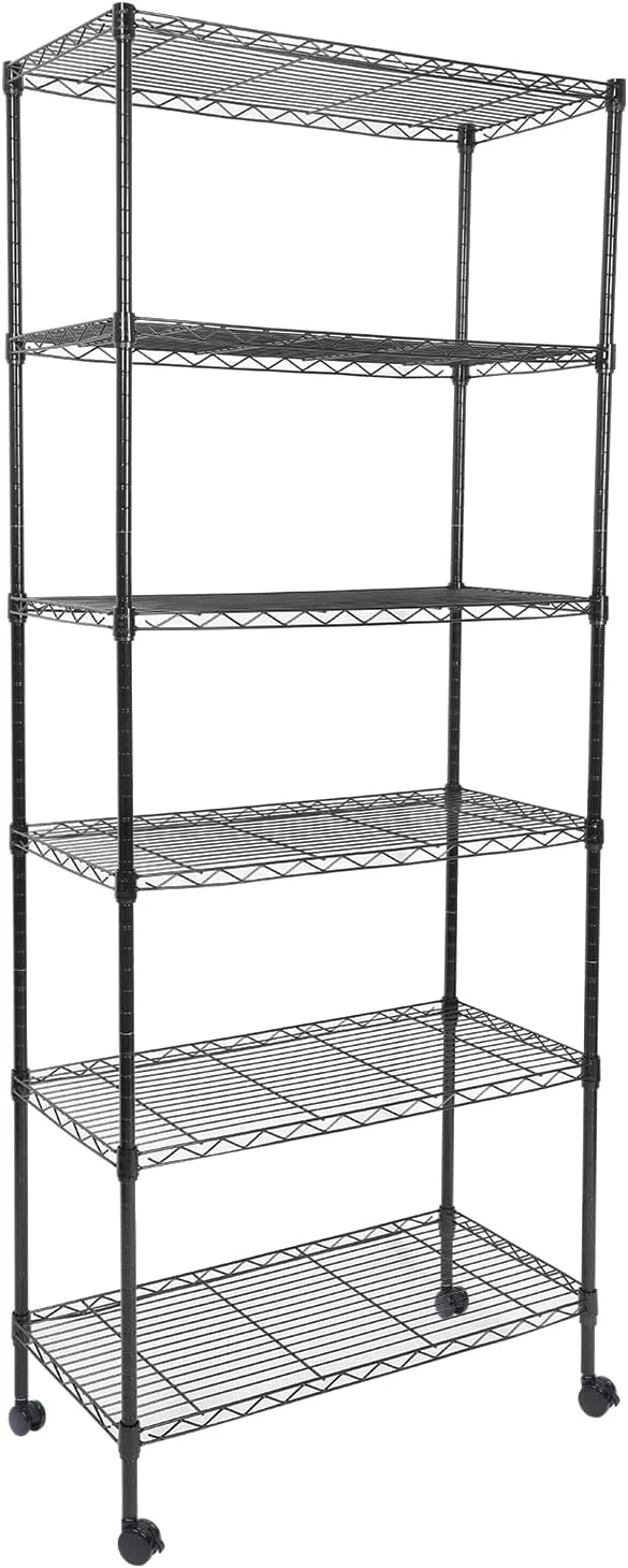 Elite Whitmor 6 Tier Storage Shelves Heavy Duty with Wheels 400 lbs Capacity per Shelf Max 2400 lbs Total Adjustable Storage Units for Garage Laundry Plant 30 L x 14 W x 70 H BlackAbout ThisOverview Pure