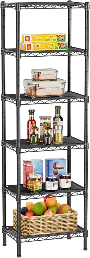 Official 6 Tier Shelf Adjustable Storage Mesh Gaps Metal Utility Shelves Wire Shelving Unit Organizer Rack for Home Kitchen Office Bathroom Pantry Room10 D x 16 W x 60 H BlackAbout ThisOverview Excellent