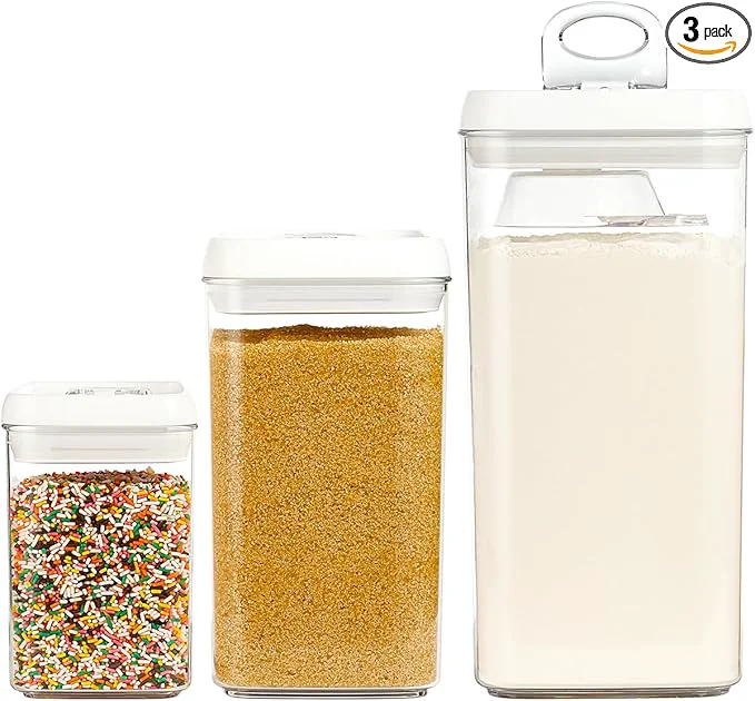 Advanced Felli Flip Tite Acrylic Food Storage Container with Lid 6 XL Air Tight Ring Seal Flip Top Plastic Kitchen Baking Canister for 5 lb Flour Protein Powder Pantry Organizer Nest-L White With ScoopAbout ThisOverview High-Grade
