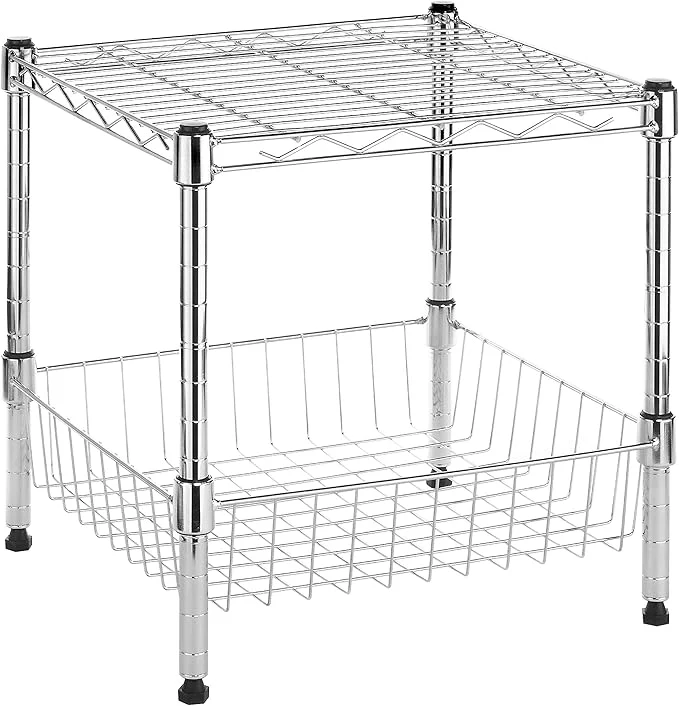 Verified Whitmor 2-Wire Shelving Unit Metal Storage Shelves Stacking Shelf with Basket Easy Assembly Home Organizer for Pantry Kitchen Garage PlantAbout ThisOverview Comfortable