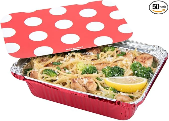 Long-Lasting Restaurantware 16 Ounce Disposable Takeout Containers 50 Rectangle Food Containers - With Polka Dot Lids Red Takeaway Containers Aluminum Delivery Containers zableAbout ThisOverview Fine Crafted