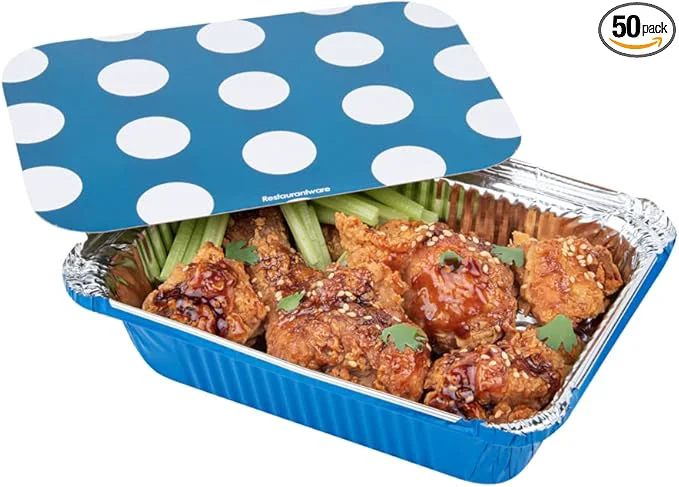 High-Quality Restaurantware-16 Ounce Disposable Takeout Containers 50 Rectangle Food Containers - With Polka Dot Lids Blue Takeaway Container Aluminum Delivery Container zableAbout ThisOverview Advanced