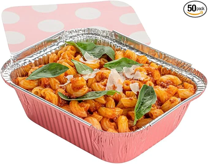 Sustainable Restaurantware 12 Ounce Disposable Takeout Containers 50 Rectangle Food Containers - With Polka Dot Lids Pink Takeaway Containers Aluminum Delivery Containers zableAbout ThisOverview Outstanding
