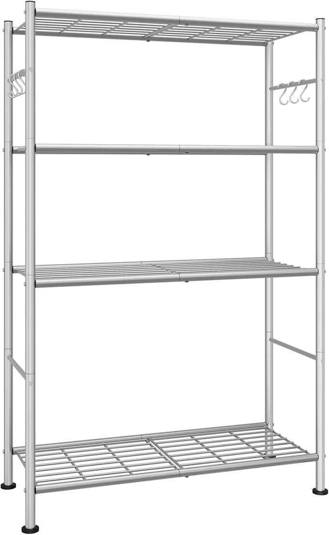 Crafted Storage Shelves - 4-Tier Spacious Shelf Organizer with Hooks Leveling Feet Easy to Assemble Rust-Resistant Garage Shelving for Kitchen Pantry Bedroom 33.2 x 12.7 x 57.3 SliverAbout ThisOverview Certified