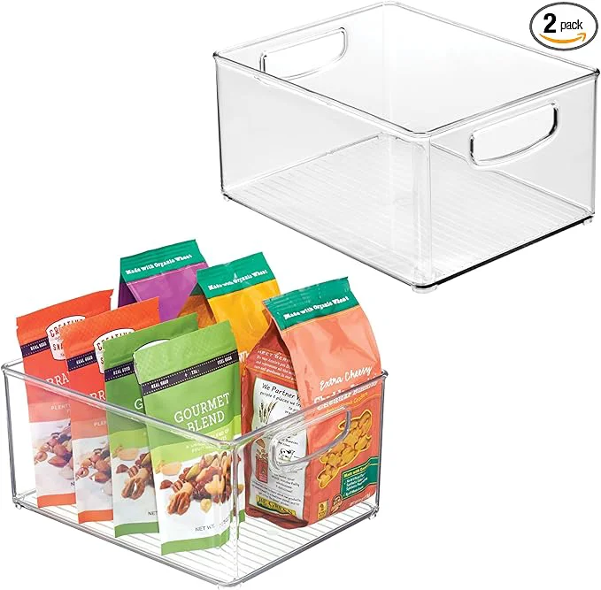 Fashionable iDesign Plastic Stackable Pantry Bin - Organizer Bin with Handles for Cabinets or Fridge - Set of 2 - ClearAbout ThisOverview Easy-to-Use