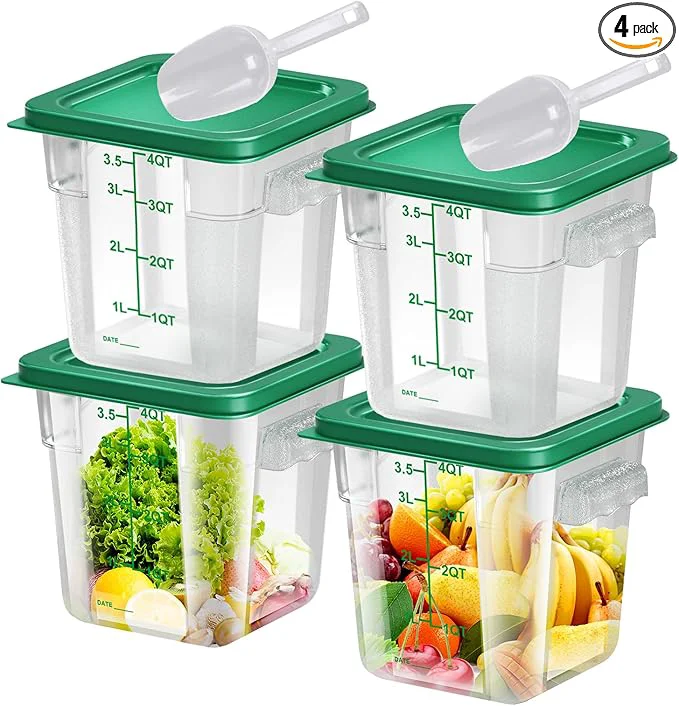 Responsible 4 pcs 4qt Food Storage Containers with Lid Square Clear Commercial Food Storage Containers with Handle and Scale for Food Storage in Home Kitchen Dining Green About ThisOverview Unique