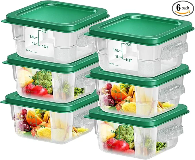Top-Quality 6 pcs 2qt Food Storage Containers with Lid Square Clear Commercial Storage Containers with Handle and Scale for Food Storage in Home Kitchen Dining Green About ThisOverview Smart