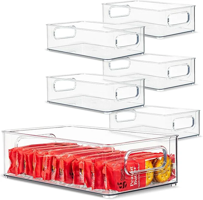 Trusted Plastic Food Storage 6 Pack Clear Container Bin with Handles for Organizing Kitchen Pantry Refrigerator zer Pantry Cabinet Closet Bathroom. Stackable 10 x6 x3 About ThisOverview Versatile