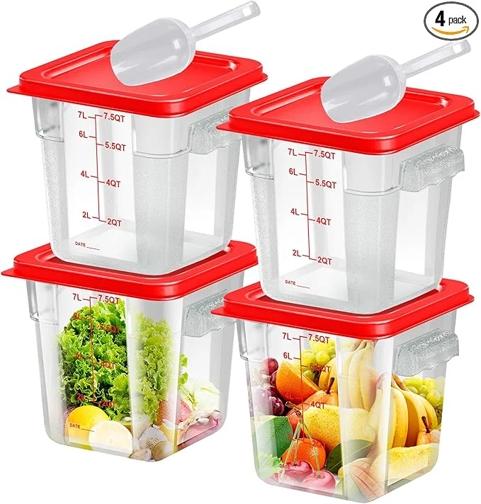 User-Friendly 4 pcs 8qt Food Storage Containers with Lid Square Clear Commercial Food Storage Containers with Handle and Scale for Food Storage in Home Kitchen Dining Red About ThisOverview Next-Generation