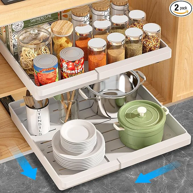 Breathable 2 Pack Pull Out Cabinet Organizers Expandable Plastic Slide Out Drawers for Kitchen Bathroom Pantry Under Sink Storage Pull Out Drawers Fixed with Adhesive Nano Film White 11.6''-17.5'' About ThisOverview Prestigious