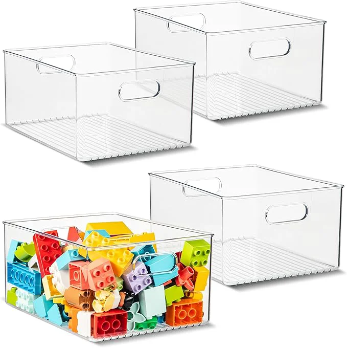 Prestigious Plastic Food Storage 4 Pack Clear Container Bin with Handles for Organizing Kitchen Pantry Refrigerator zer Pantry Cabinet Closet Bathroom 10 x8 x5 About ThisOverview Innovative