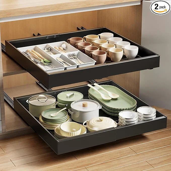 Premium Material 2 Pack Pull Out Cabinet Organizer Expandable 21 Deep Slide Out Drawer for Cabinets Adhesive Pull Out Drawers Heavy Duty Pull Out Shelves for Kitchen Cupboard Pantry Bathroom Black About ThisOverview Unique