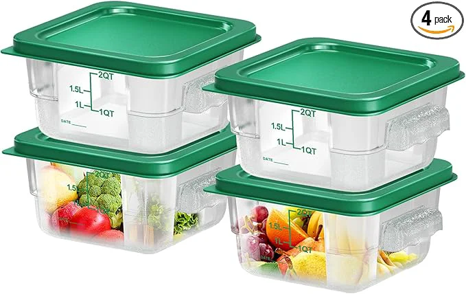 Durable 4 pcs 2qt Food Storage Containers with Lid Square Clear Commercial Food Storage Containers with Handle and Scale for Food Storage in Home Kitchen Dining Rreen About ThisOverview Fashionable