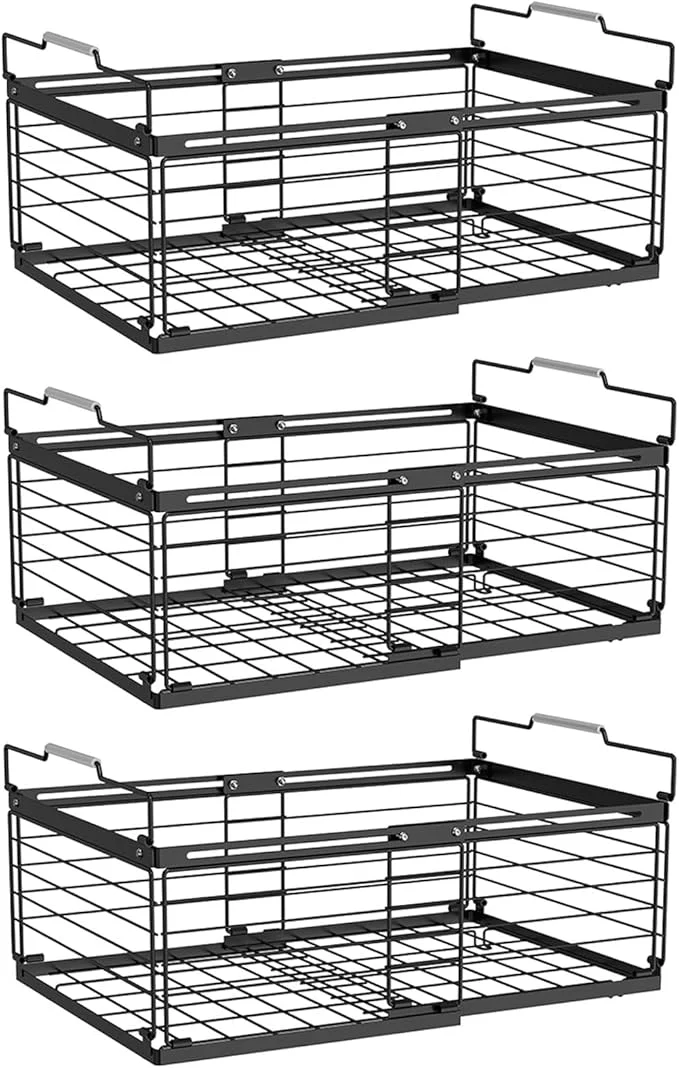 Practical NADAMOO zer Organizer Bins 3 Packs Large Expandable Stackable Chest zer Containers with Handle Metal Adjustable Storage Baskets for Fridge Deep zer Cabinet Kitchen Pantry - BlackAbout ThisOverview Contemporary