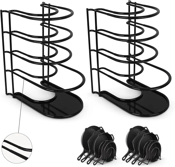 Unique Cuisinel Pots and Pans Organizers - 2-PACK of Silicone-Coated Non-Slip 12 Heavy Duty Skillet Rack - Kitchen Organization Storage - Holds Cookie Sheets Cutting Boards Cast Iron Cookware Dish StandAbout ThisOverview Versatile