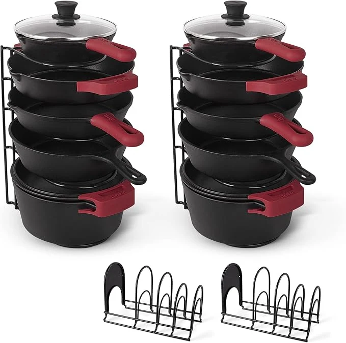 Original Design Cuisinel Pots and Pans Organizer - 15 Heavy Duty Skillet Rack - 2 Pack - Kitchen Counter Cabinet Organization Storage - Holder for Cookie Sheet Cutting Board Cast Iron Cookware Dish Lid StandAbout ThisOverview Pure