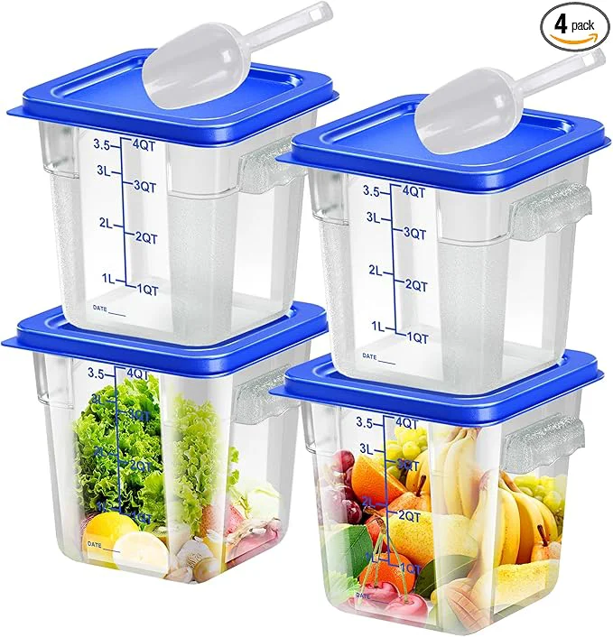 Pure 4 pcs 4qt Food Storage Containers with Lid Square Clear Commercial Food Storage Containers with Handle and Scale for Food Storage in Home Kitchen Dining Blue About ThisOverview Solid