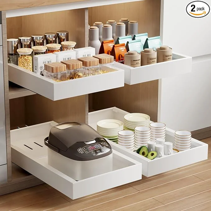Fast 2 Pack Pull Out Cabinet Organizer 21.8 Deep Slide Out Drawer for Cabinets Adhesive Pull Out Drawers Heavy Duty Pull Out Shelves for Kitchen Cupboard Pantry Bathroom-WhiteAbout ThisOverview Responsible