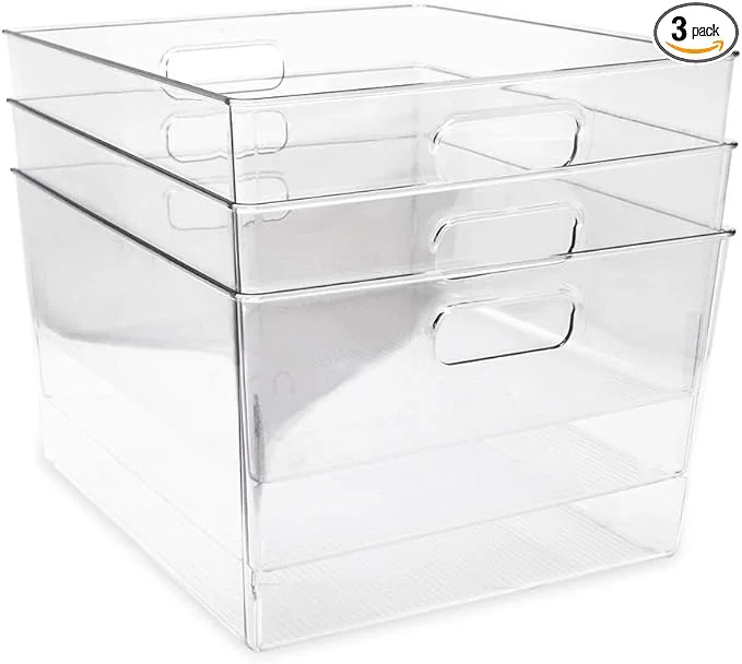 Dependable Isaac Jacobs 3-Pack XL Clear Storage Bins with Handles Plastic Organizer for Office Home Kitchen Pantry Closet Kids Room Cube Shelf Non-Slip Container Set 3-Pack Extra-Large About ThisOverview Premium