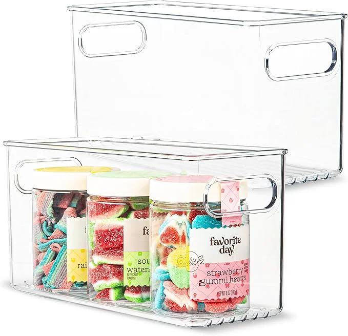 Secure Plastic Food Storage 2 Pack Clear Container Bin with Handles for Organizing Kitchen Pantry Refrigerator zer Pantry Cabinet Closet Bathroom. 10 x4 x5 About ThisOverview Enhanced
