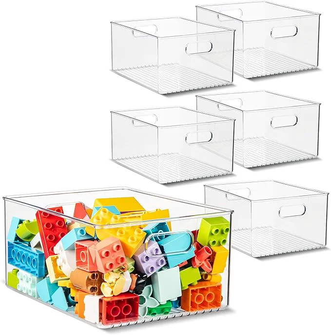 Expertly Made Plastic Food Storage 6 Pack Clear Container Bin with Handles for Organizing Kitchen Pantry Refrigerator zer Pantry Cabinet Closet Bathroom 10 x8 x5 About ThisOverview Versatile