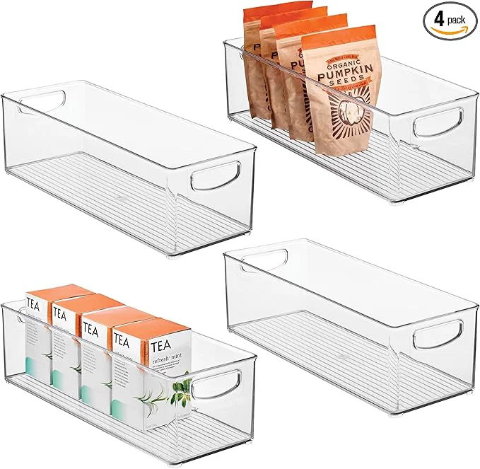 Casual iDesign Plastic Stackable Pantry Bin - Storage Bin with Handles for Cabinets or Fridge - Set of 4 - ClearAbout ThisOverview High-Performance
