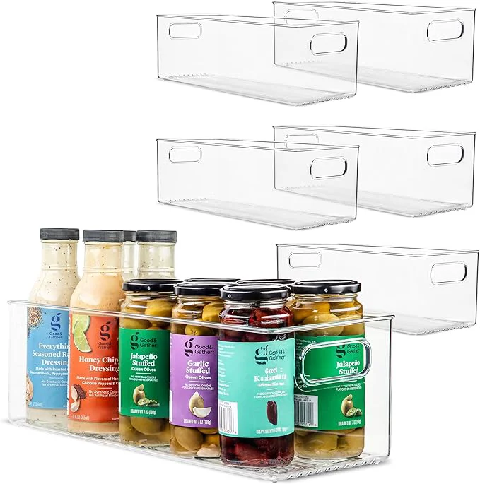 Fashionable Plastic Food Storage 6 Pack Clear Container Bin with Handles for Organizing Kitchen Pantry Refrigerator zer Pantry Cabinet Closet Bathroom. 16 x6 x5 About ThisOverview Trendy