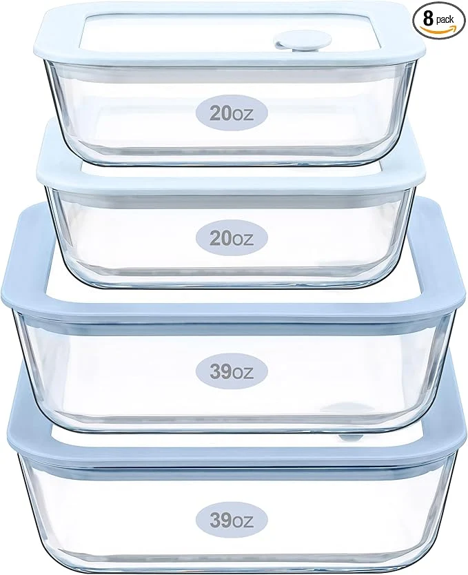 Fast Urban Green Glass Food Container Set with Silicone Glass Lid Square S Comfortable