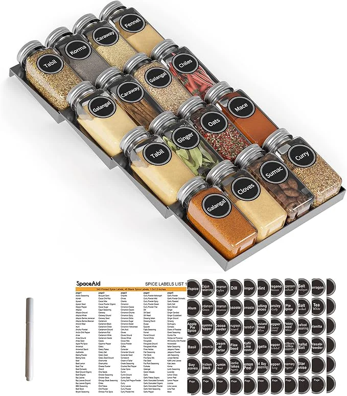 Verified SpaceAid Spice Drawer Organizer with 16 Spice Jars 386 Spice Labels 4 Tier Seasoning Rack Tray Insert for Kitchen Drawers 7.5 Wide x 17.5 DeepAbout ThisOverview Dependable