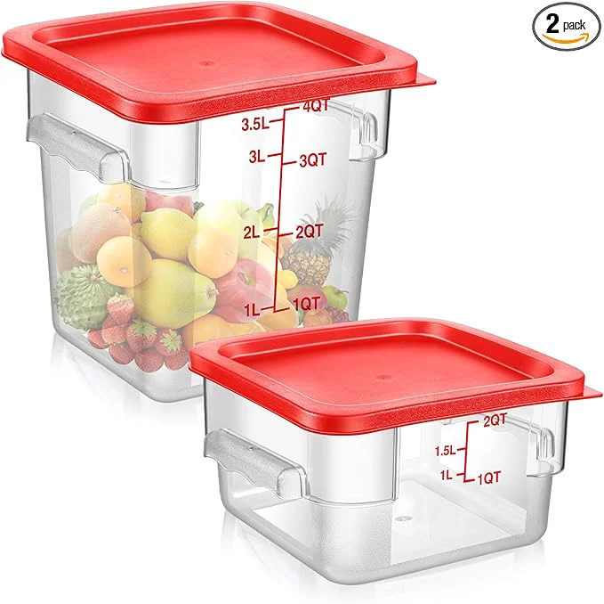 Smooth Suclain 2 Pcs Square Food Storage Container Polycarbonate Clear Food Container with Lid Commercial Rice Storage with Graduations for Commercial Kitchen 2 Qt 4 Qt Red About ThisOverview Breathable