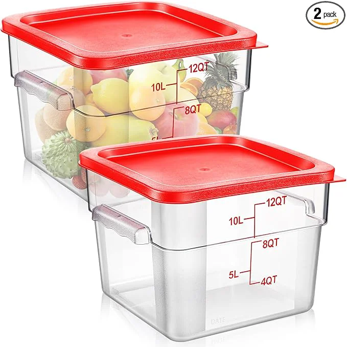 Green Suclain 2 Pcs Square Food Storage Container Polycarbonate Clear Food Container with Lid Commercial Rice Storage with Graduations for Commercial Kitchen 12 Qt Red About ThisOverview Safe