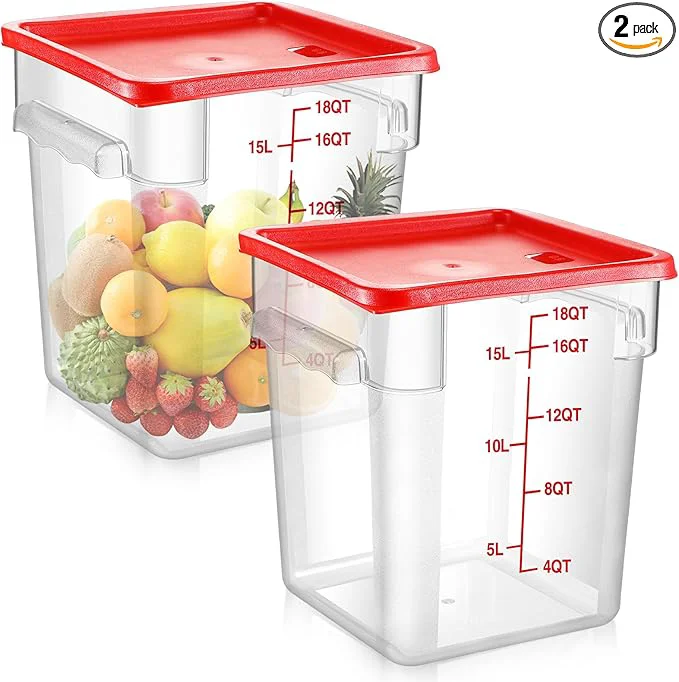 High-End Suclain 2 Pcs Square Food Storage Container Polycarbonate Clear Food Container with Lid Commercial Rice Storage with Graduations for Commercial Kitchen 18 Qt Red About ThisOverview Traditional