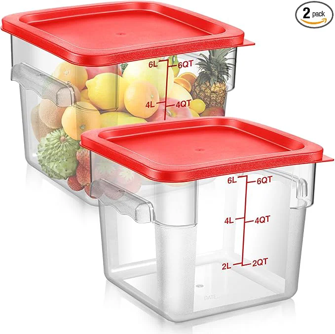 Eco-Friendly Suclain 2 Pcs Square Food Storage Container Polycarbonate Clear Food Container with Red Lid Commercial Rice Storage with Red Graduations for Commercial Kitchen 6 Qt About ThisOverview Expertly Made