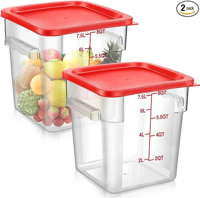 Trendy Suclain 2 Pcs Square Food Storage Container Polycarbonate Clear Food Container with Lid Commercial Rice Storage with Graduations for Commercial Kitchen 8 Qt Red About ThisOverview Top-Quality