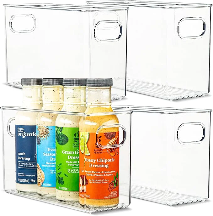 Functional Plastic Food Storage 4 Pack Clear Container Bin with Handles for Organizing Kitchen Pantry Refrigerator zer Pantry Cabinet Closet Bathroom. 10 x4 x6 About ThisOverview High-End