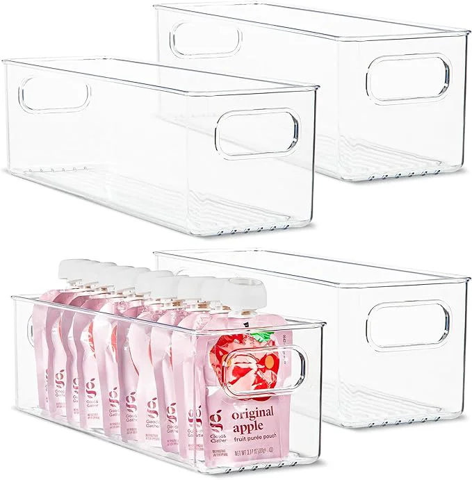 Healthy Plastic Food Storage 4 Pack Clear Container Bin with Handles for Organizing Kitchen Pantry Refrigerator zer Pantry Cabinet Closet Bathroom. 14 x4 x4 About ThisOverview Safe