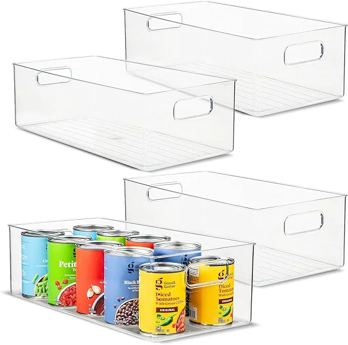 Top-Quality Plastic Food Storage 4 Pack Clear Container Bin with Handles for Organizing Kitchen Pantry Refrigerator zer Pantry Cabinet Closet Bathroom. 16 x8 x5 About ThisOverview High-Quality