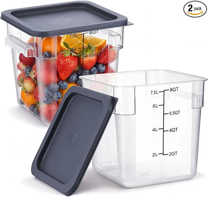Secure Suclain 2 Pcs Square Food Storage Container Polycarbonate Clear Food Container with Gray Lid Commercial Rice Storage with Gray Graduations for Commercial Kitchen 8 Qt About ThisOverview Versatile