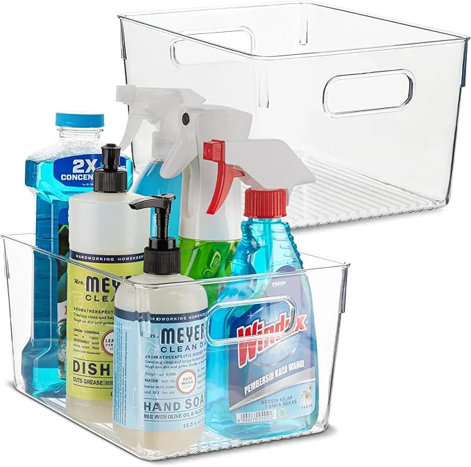 World-Class Plastic Food Storage 2 Pack Clear Container Bin with Handles for Organizing Kitchen Pantry Refrigerator zer Pantry Cabinet Closet Bathroom. 10 x7.5 x5.3 About ThisOverview Trusted