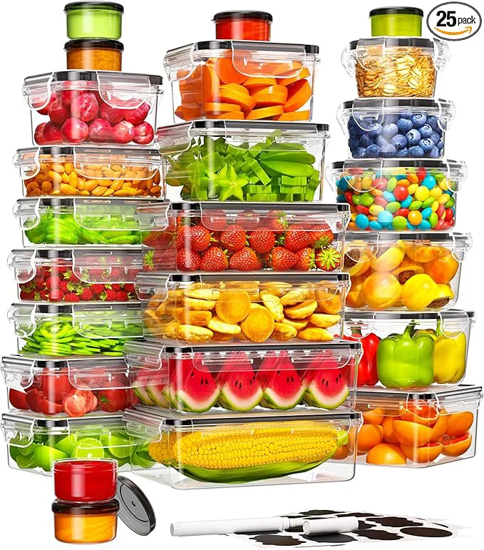 Reusable 50 Piece Food Storage Containers with Lids 25 Containers 25 Lids BPA- Plastic Food Containers for Kitchen Storage and Organization Leak Proof Meal Prep Container Includes Labels PenAbout ThisOverview Enhanced