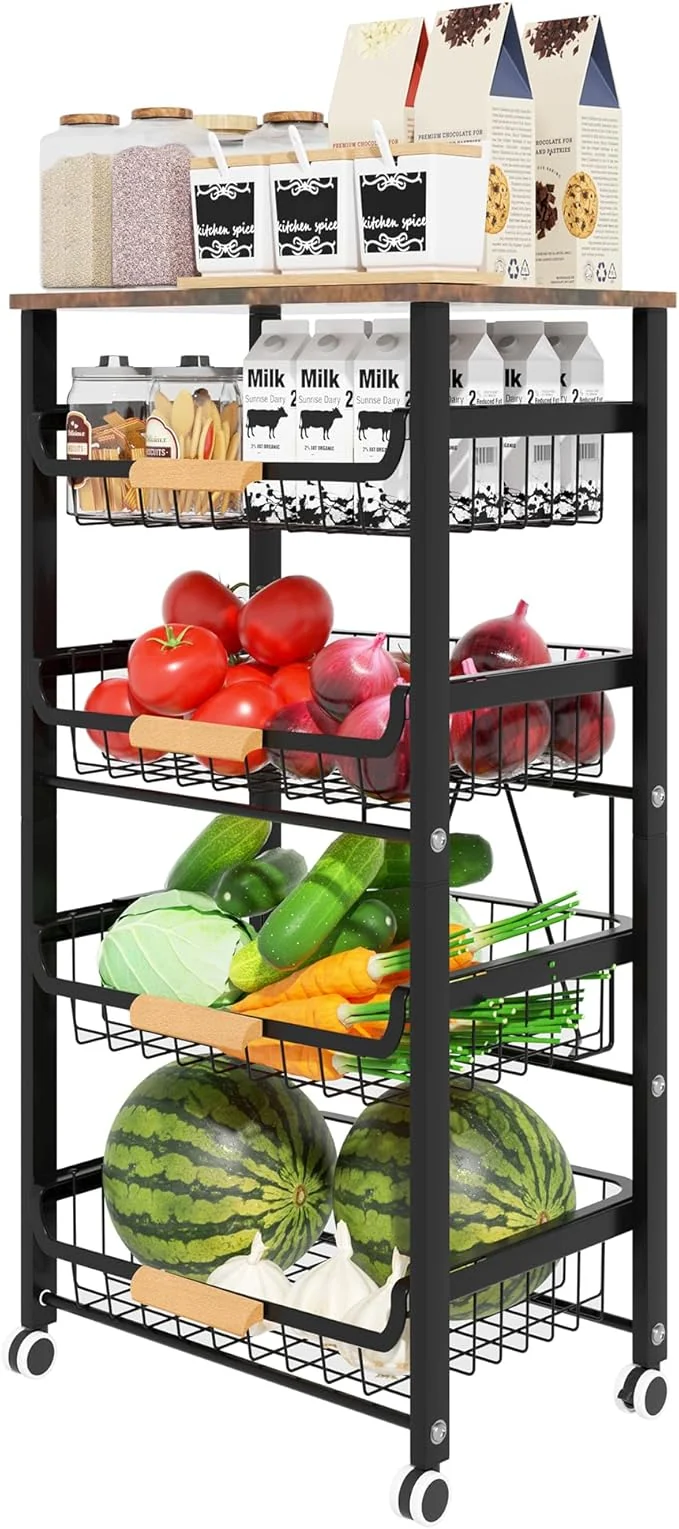 Long-Lasting Fruit Vegetable Basket for Kitchen 5 Tier Pantry Organizers and Storage Snack Organizer for Countertop Pantry Cart Metal Wire Storage Shelf Organizer Baskets for Kitchen Pantry BathroomAbout ThisOverview Effective
