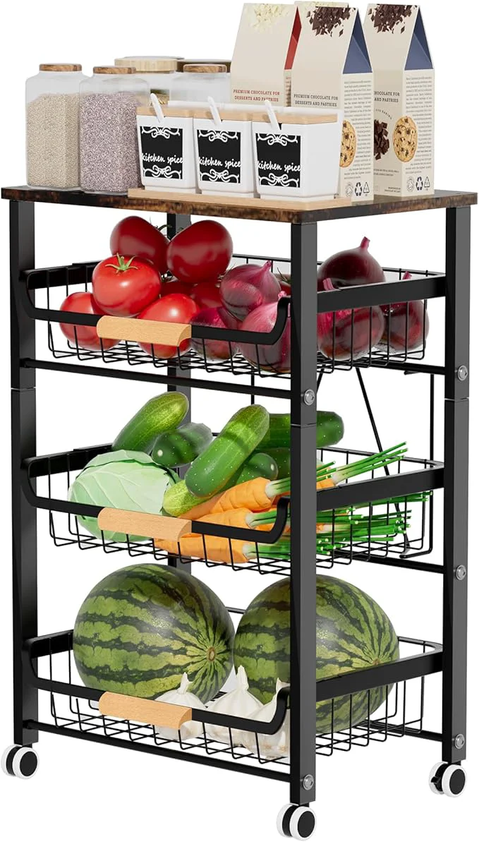 Modern Fruit Vegetable Basket for Kitchen 4 Tier Pantry Organizers and Storage Snack Organizer for Countertop Pantry Cart Metal Wire Storage Shelf Organizer Baskets for Kitchen Pantry BathroomAbout ThisOverview Exclusive
