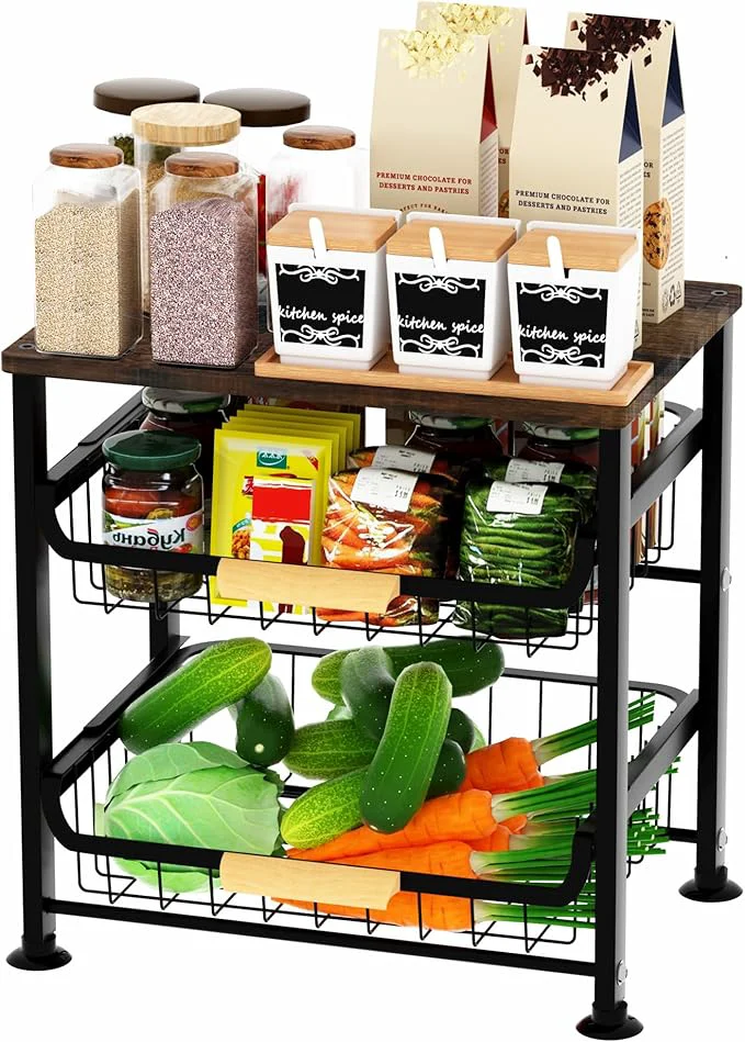 Original Fruit Vegetable Basket for Kitchen 3 Tier Pantry Organizers and Storage Snack Organizer for Countertop Pantry Cart Metal Wire Storage Shelf Organizer Baskets for Kitchen Pantry BathroomAbout ThisOverview Casual